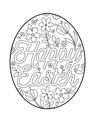 Happy Easter Egg lettering with Flowers Coloring Page