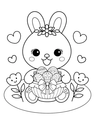Rabbit Collecting Easter Egg Coloring Page