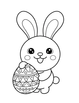 Rabbit with Easter Egg Drawing Coloring Page