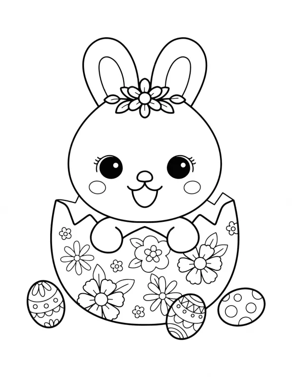 sweet easter bunny in egg coloring page