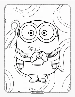 Cute Minion Bob with Bananas Coloring Sheet