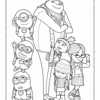 gru with minions and foster girls coloring page