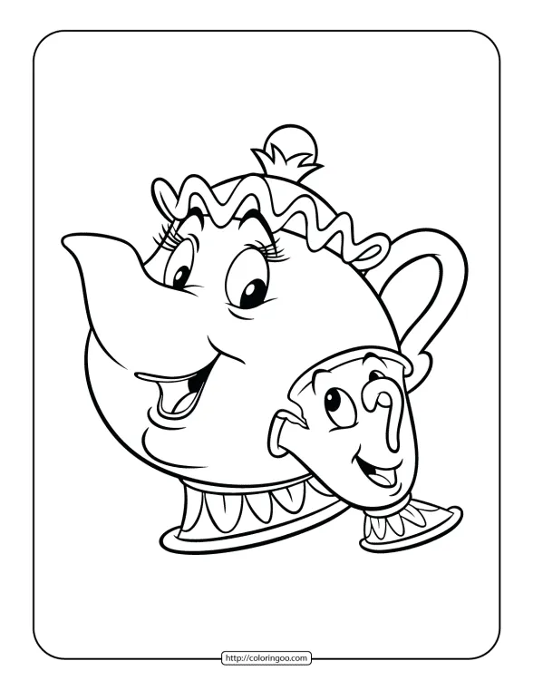 Mrs. Potts and Chip Coloring Page 1 mrs potts and chip coloring page