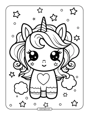 Cute Unicorn Kawaii Coloring Page