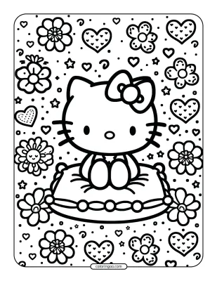 Hello Kitty on the Pillow Coloring Page