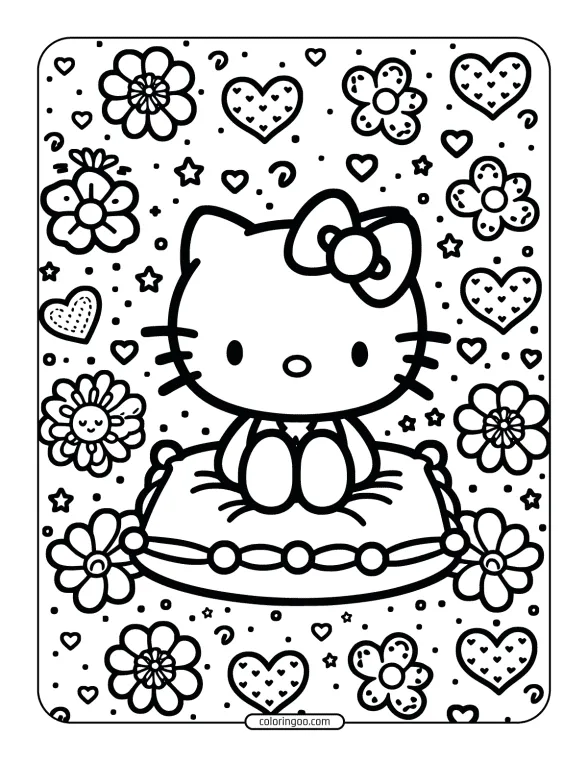 Hello Kitty on the Pillow Coloring Page 1 hello kitty on the pillow coloring page