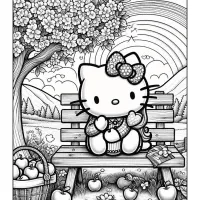 hello kitty under the apple tree coloring page