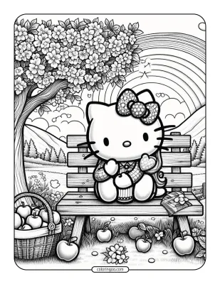 Hello Kitty Under the Apple Tree Coloring Page