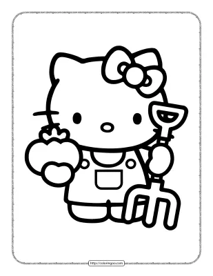 Farmer Hello Kitty Coloring Page