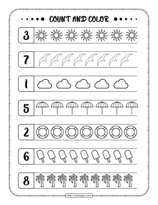 Free Printable Count and Color Pdf Worksheet