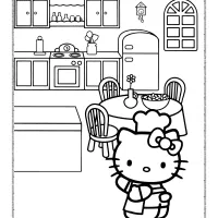 hello kitty in the restaurant coloring page