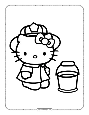 Hello Kitty is a Firefighter Coloring Page