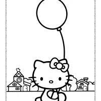 hello kitty with a balloon coloring page