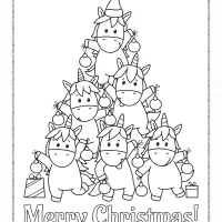 merry christmas unicorn tree coloring page