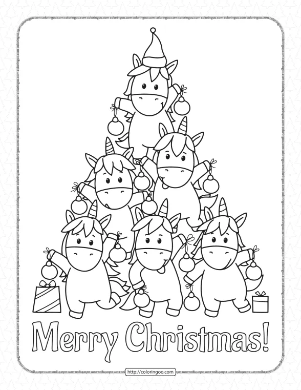 merry christmas unicorn tree coloring page