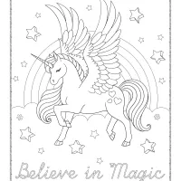 unicorn coloring pages stars and rainbow clouds
