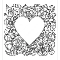 free printable heart with flowers pdf coloring page