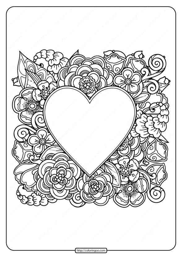 Free Printable Heart with Flowers Pdf Coloring Page 1 free printable heart with flowers pdf coloring page