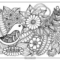 printable bird with flowers pdf coloring page
