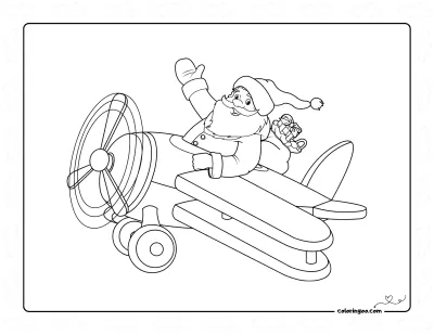 Santa Claus on a Plane Coloring Page