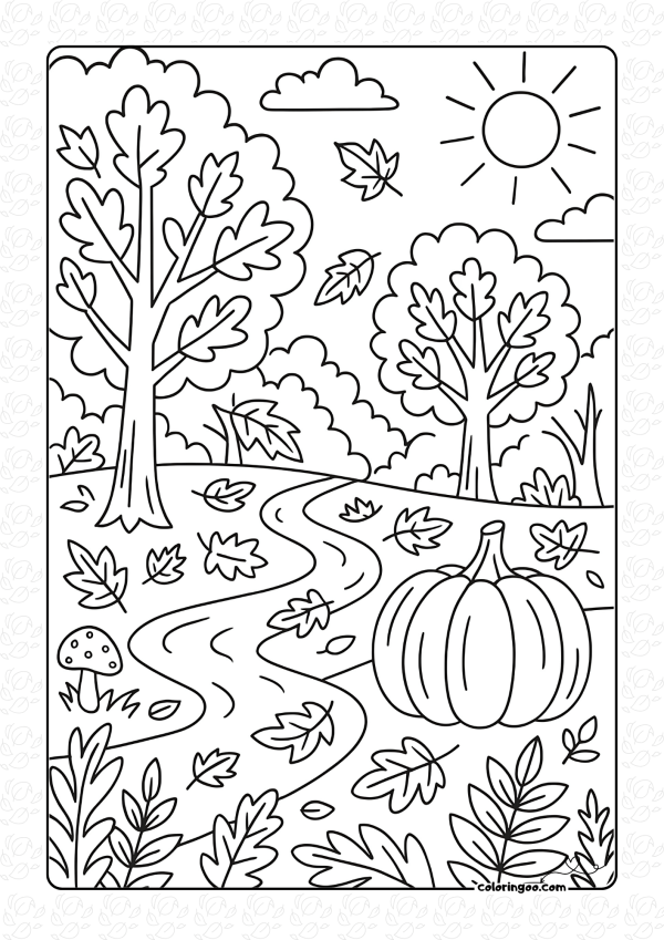 Autumn Forest Path Coloring Page