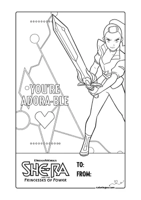 Adora Valentines Day Card Coloring Page