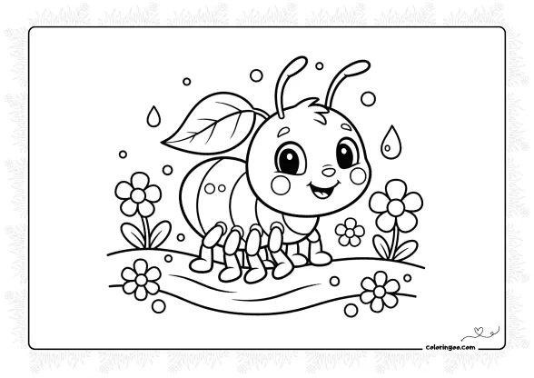 Ant Among Flowers Coloring Page