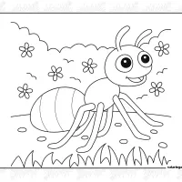 Ant on Grass Coloring Pages