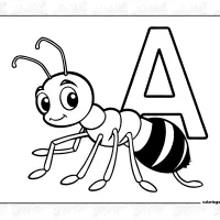 Ant with Letter A Coloring Pages