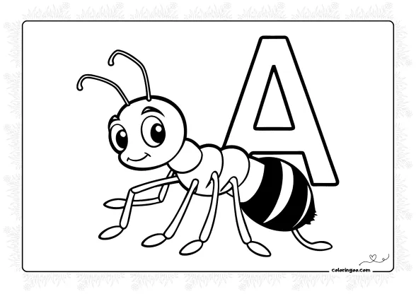 Ant with Letter A Coloring Pages 1 Ant with Letter A Coloring Pages