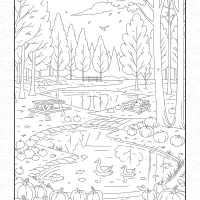 Autumn Day Pond View Coloring Page 7 Autumn Day Pond View Coloring Page