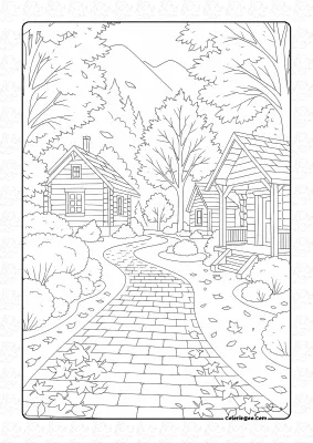 Autumn in the Village Coloring Page