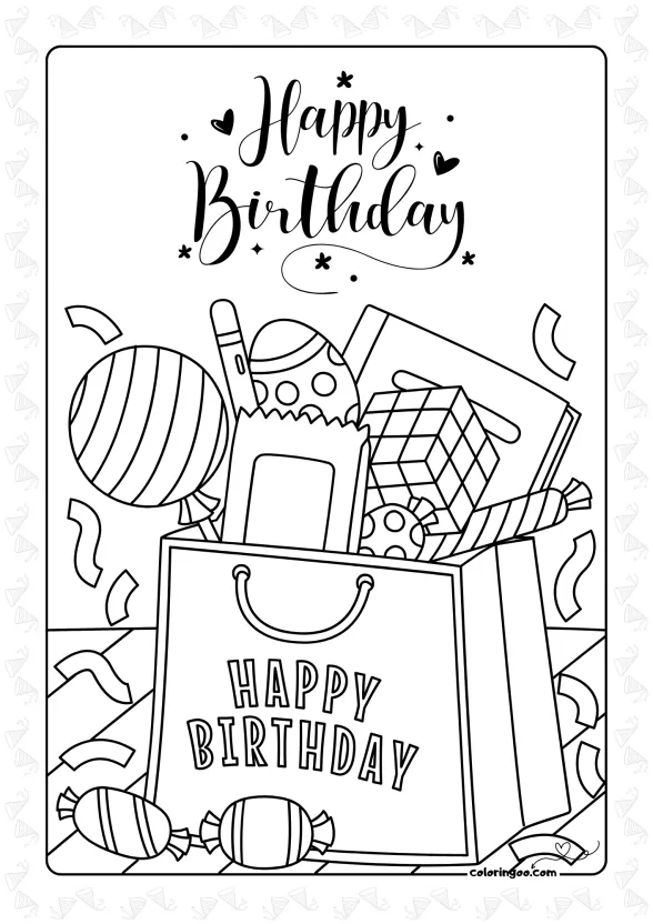 Birthday Gift Bag Coloring Page 1 Birthday Gift Bag Coloring Page