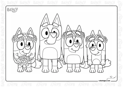 Bluey Flower Girls Colouring Sheet