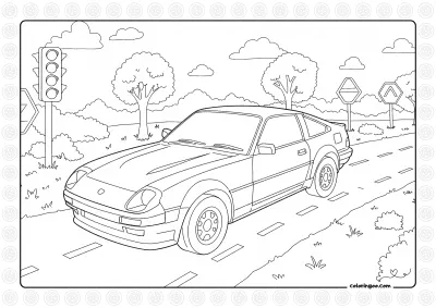 Car Coloring Page on the Road