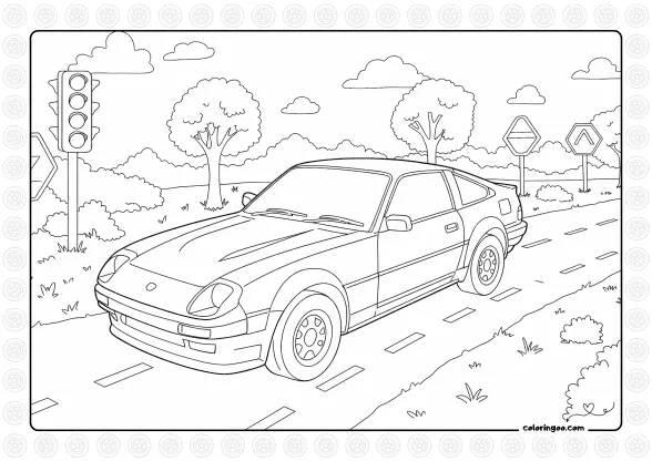 Car Coloring Page on the Road