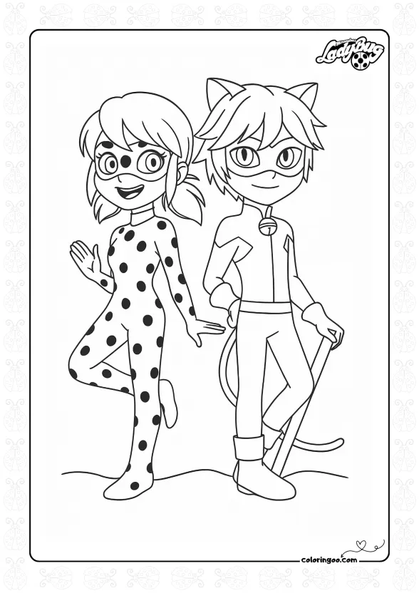 Cat Noir and Ladybug Colouring Page