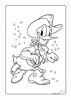 Cowboy Donald Duck Coloring Page
