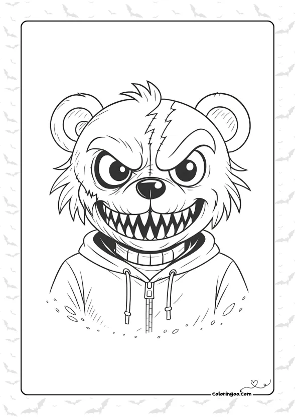 Creepy Teddy Bear Coloring Page
