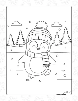 Cute Penguin Ice Skating Coloring Sheet