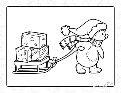 Cute Penguin Sledding Coloring Page