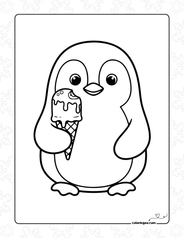 Cute Penguin with Ice Cream Coloring Sheet 1 Cute Penguin with Ice Cream Coloring Sheet