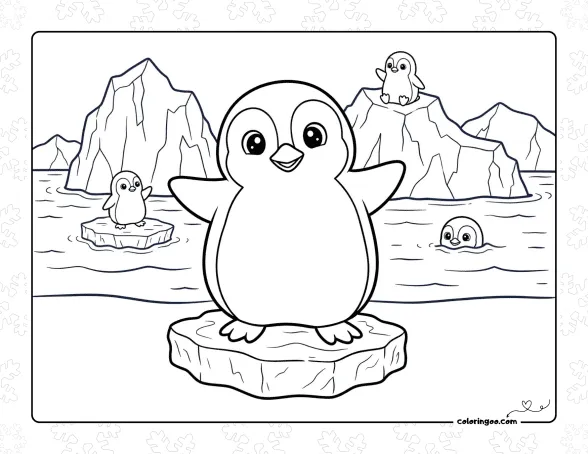 Cute Penguins Coloring Page 1 Cute Penguins Coloring Page