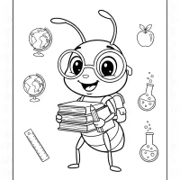 Cute Student Ant Coloring Page