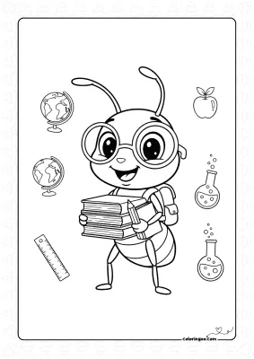 Cute Student Ant Coloring Page