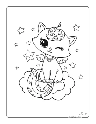 Cute Unicorn Cat Coloring Page