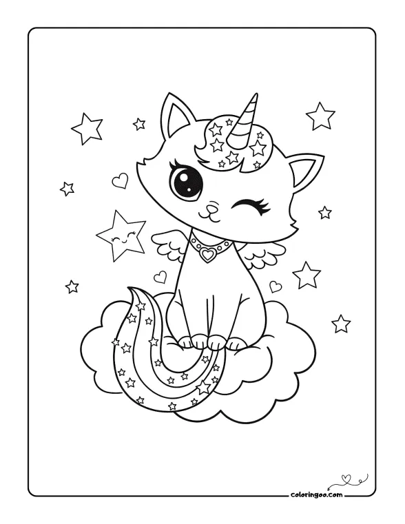 Cute Unicorn Cat Coloring Page