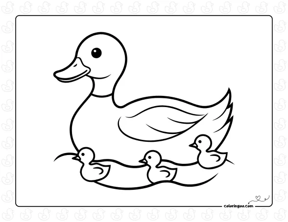 Duck and Ducklings Coloring Sheet