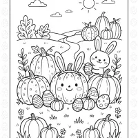 Easter Bunny And Pumpkins Coloring Page