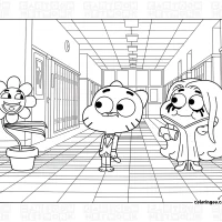 Gumball and Penny in the School Coloring Page